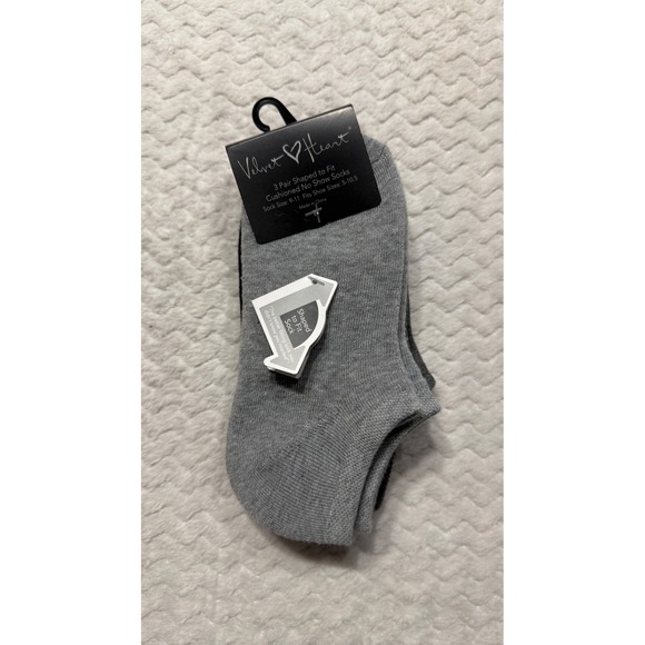 Velvet Heart Accessories - Velvet Heart 3 Pair Cushioned No Show Socks Grey Black Size 9-11 Shoe 5-10.5